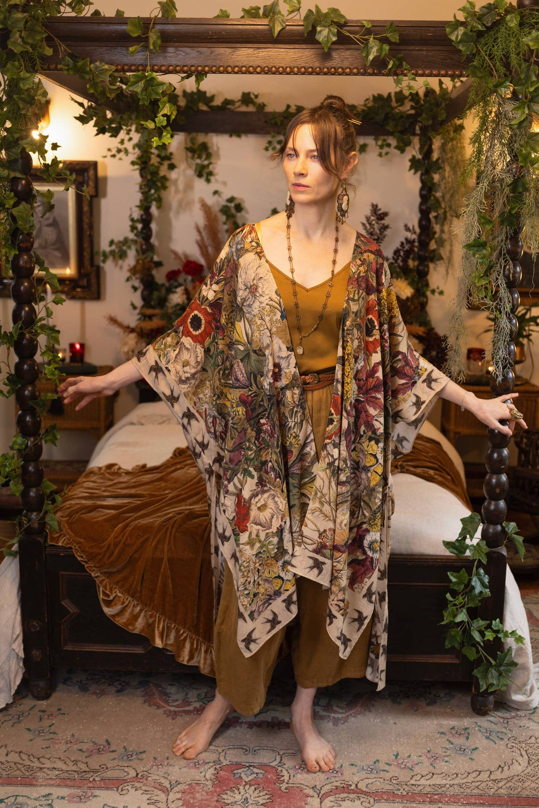 Golden Hour Goddess Duster Kimono w/ Floral Print