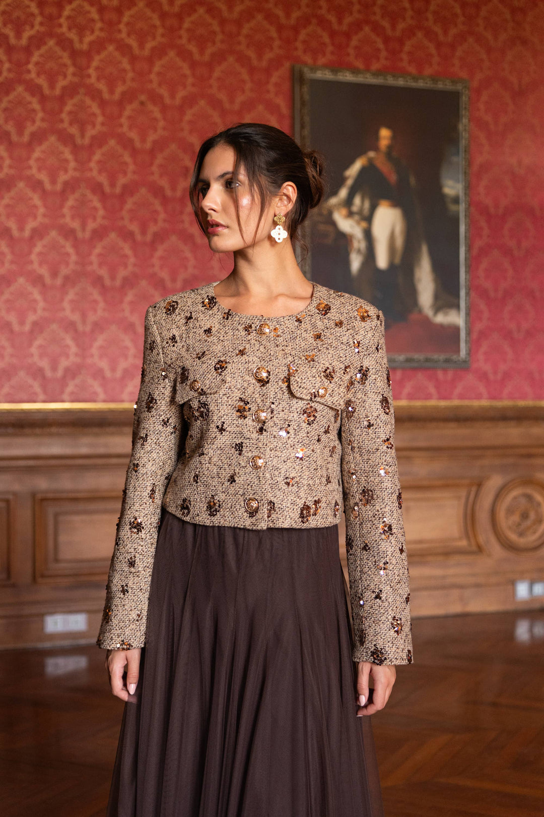 Jenny Short Sequin Tweed Jacket