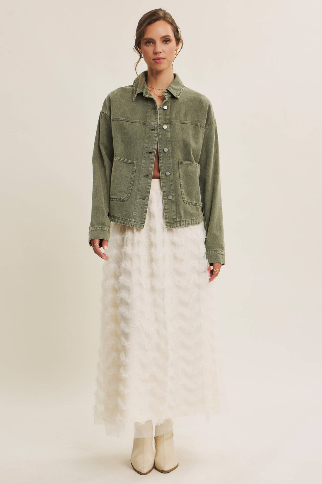 One of a Kind Washed Cotton Twill Utility Oversized Jacket