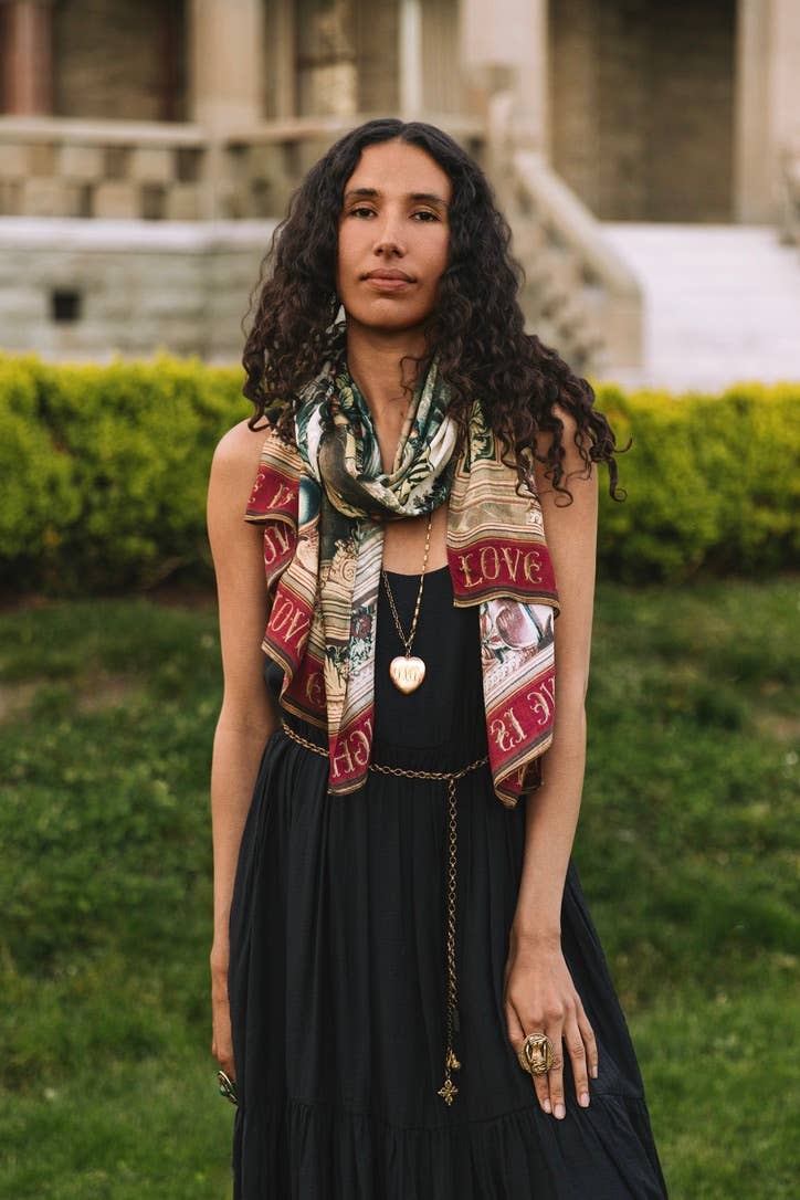 Wildheart Bohemian Scarf w/ Florals, Unicorn & Castle Print