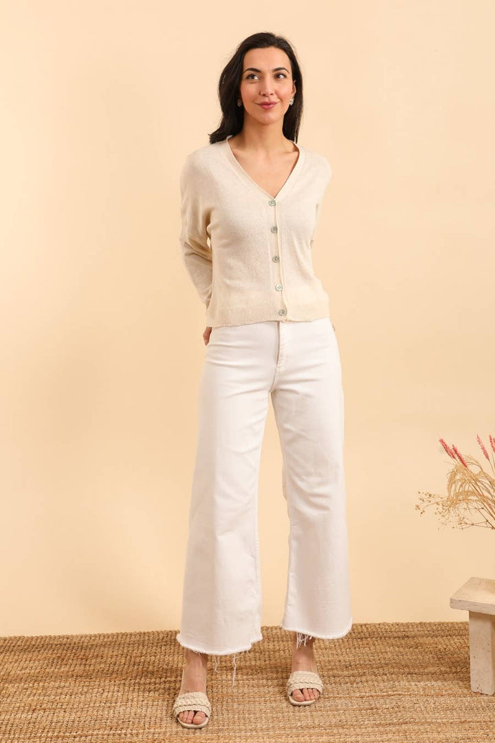 V-neck Buttoned Cardigan in 100% Cotton