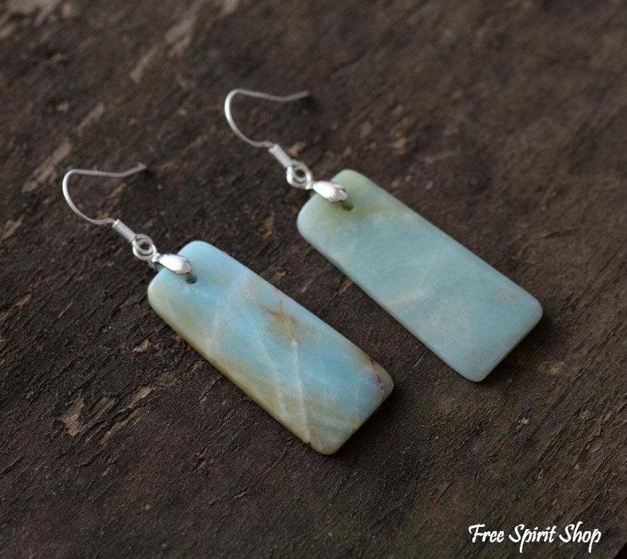 Natural Amazonite Rectangle Earrings