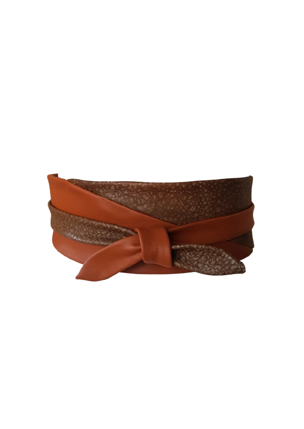 Minnie Wrap Belt – Cognac/Snake | Color Block | One-Size