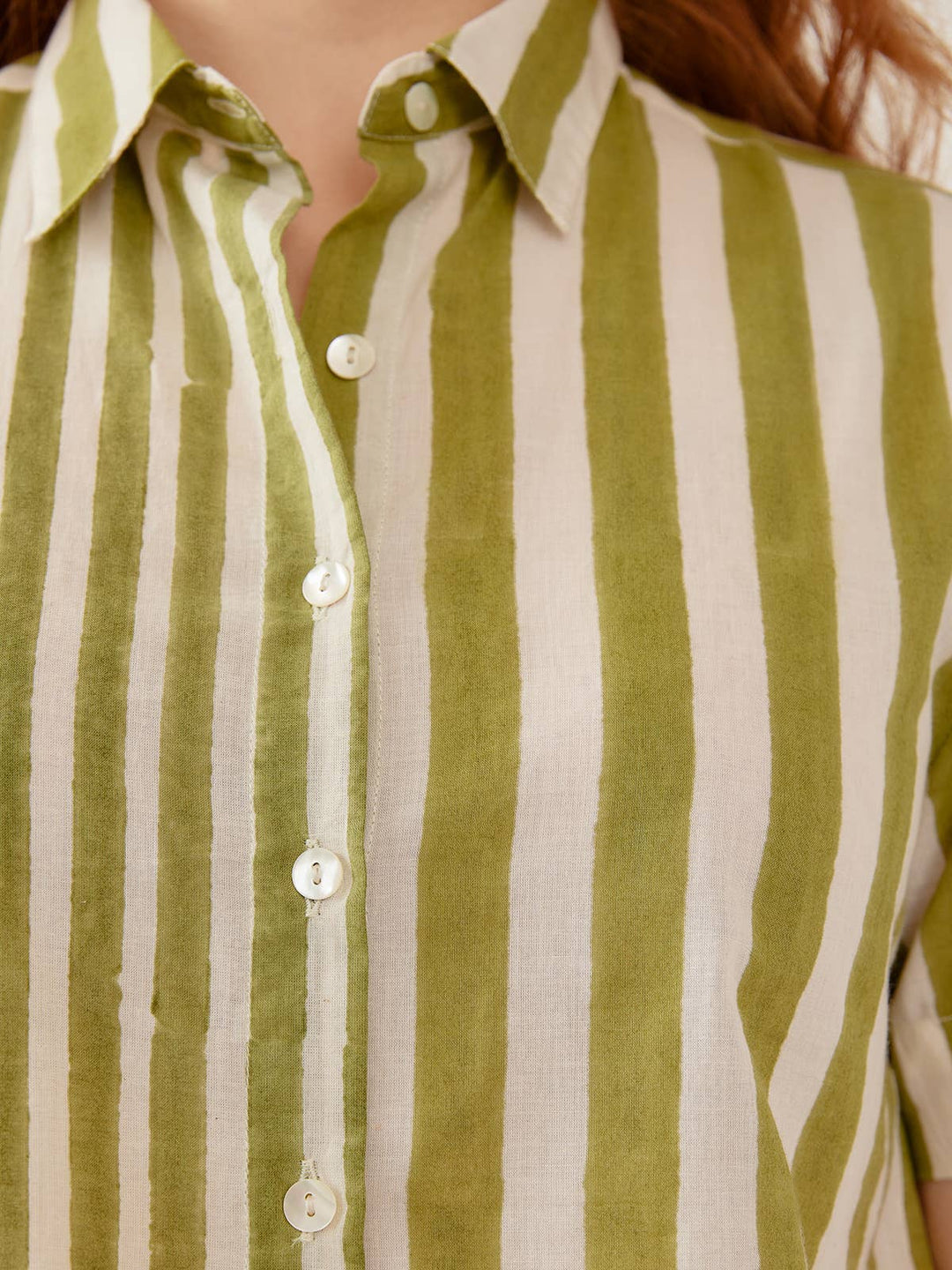 Benji Button Down Shirt Green Stripe