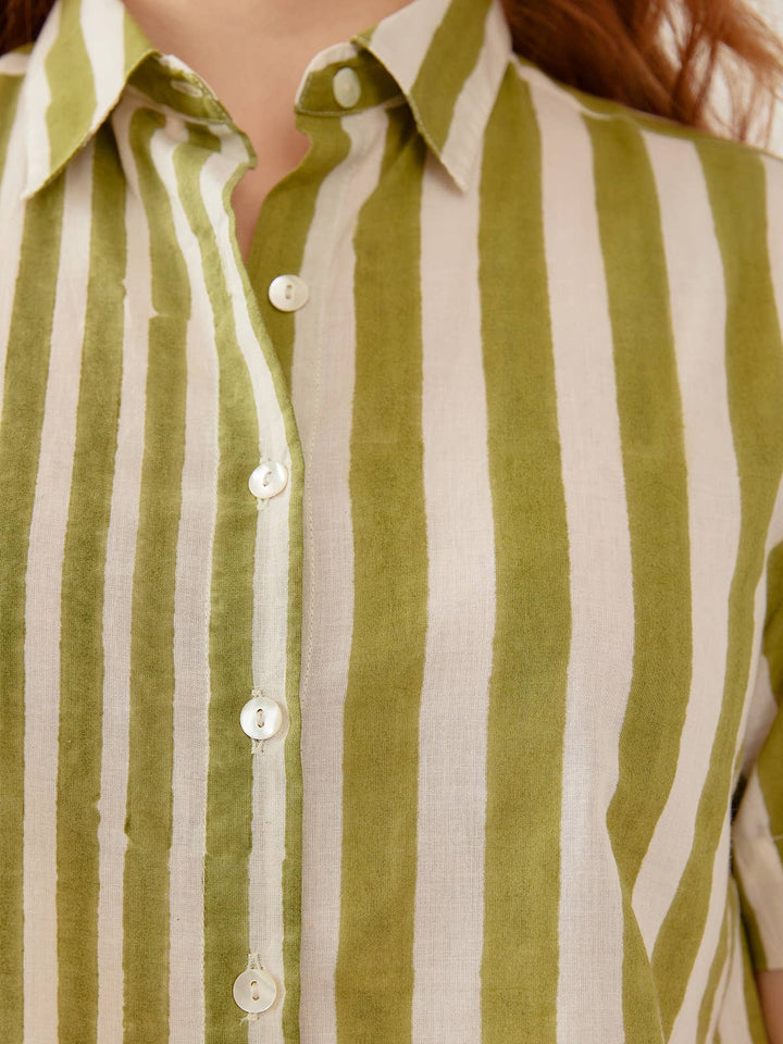 Benji Button Down Shirt Green Stripe