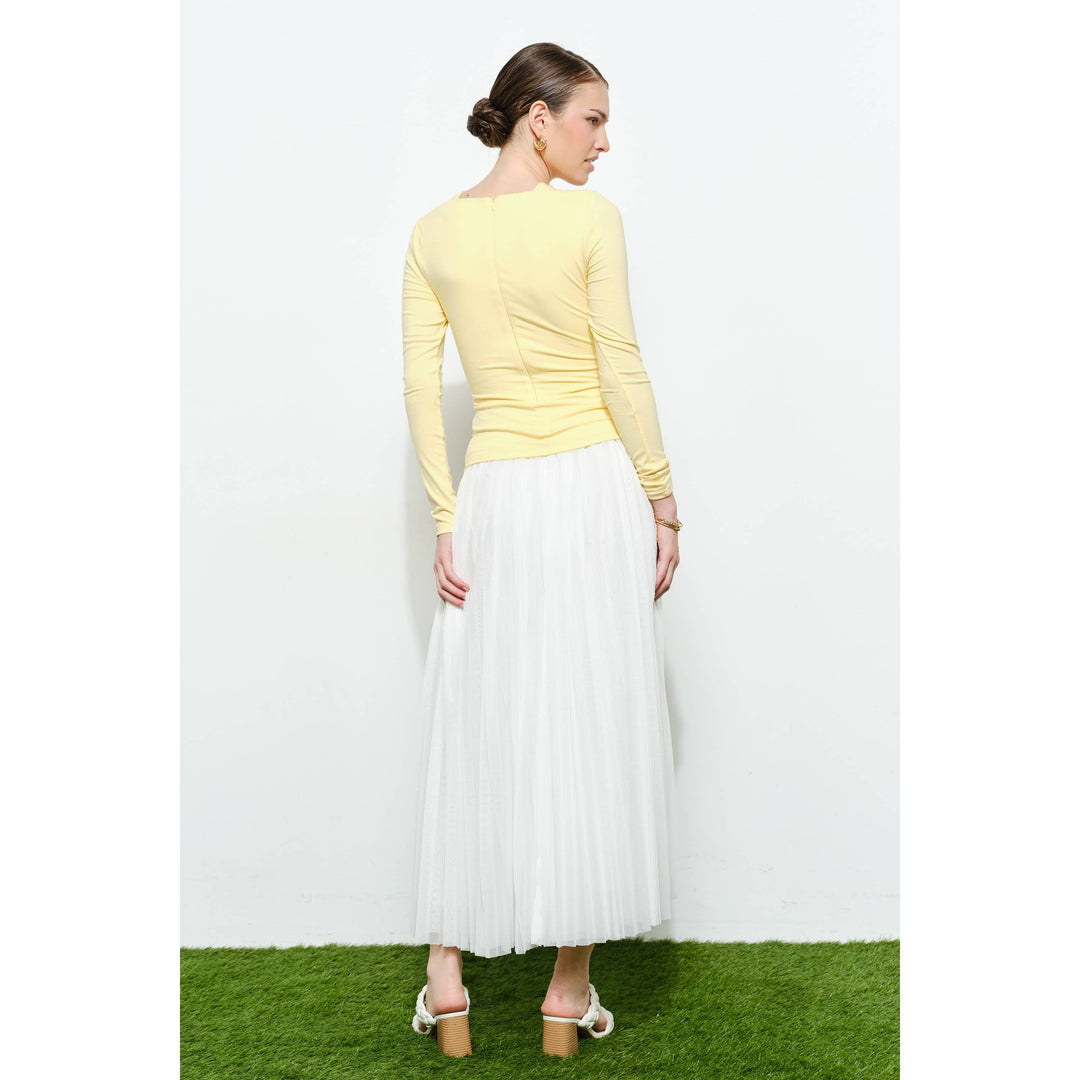 Chic Mesh Sheer Pleated Tulle Maxi Skirt