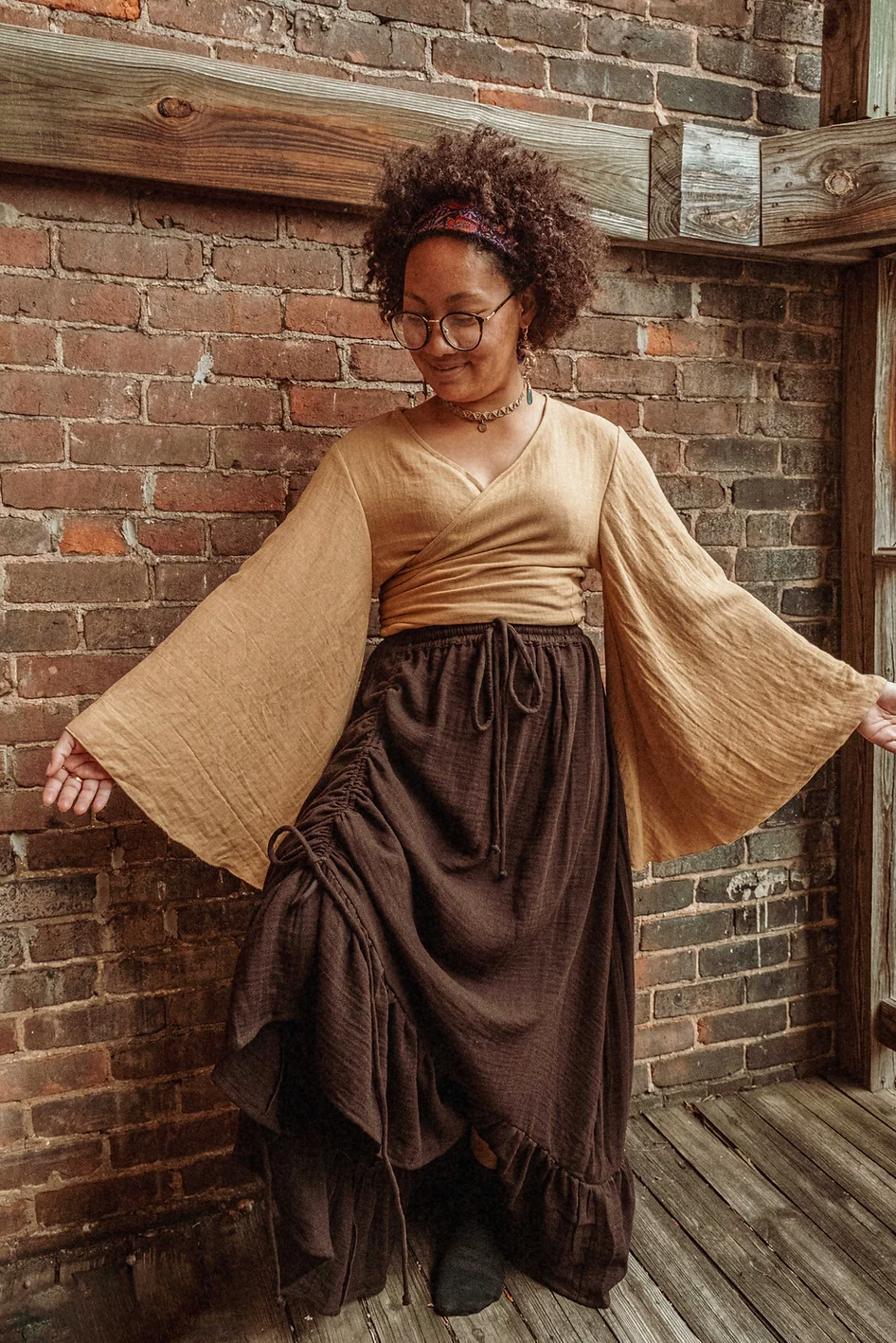 Boho Cinch Ruffle Skirt Organic Cotton Bamboo, Bohemian 