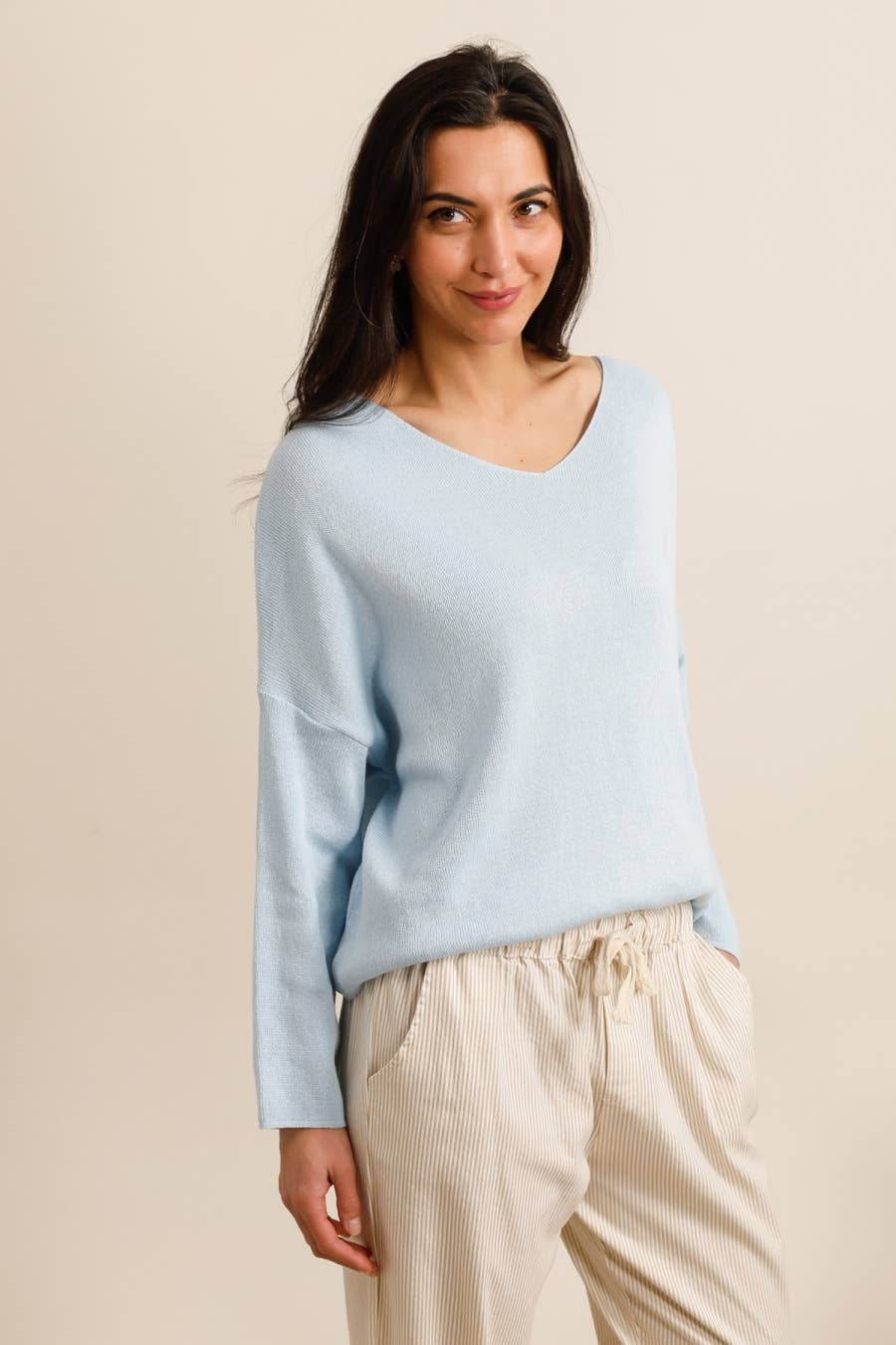 Short V-Neck Cotton Sweater
