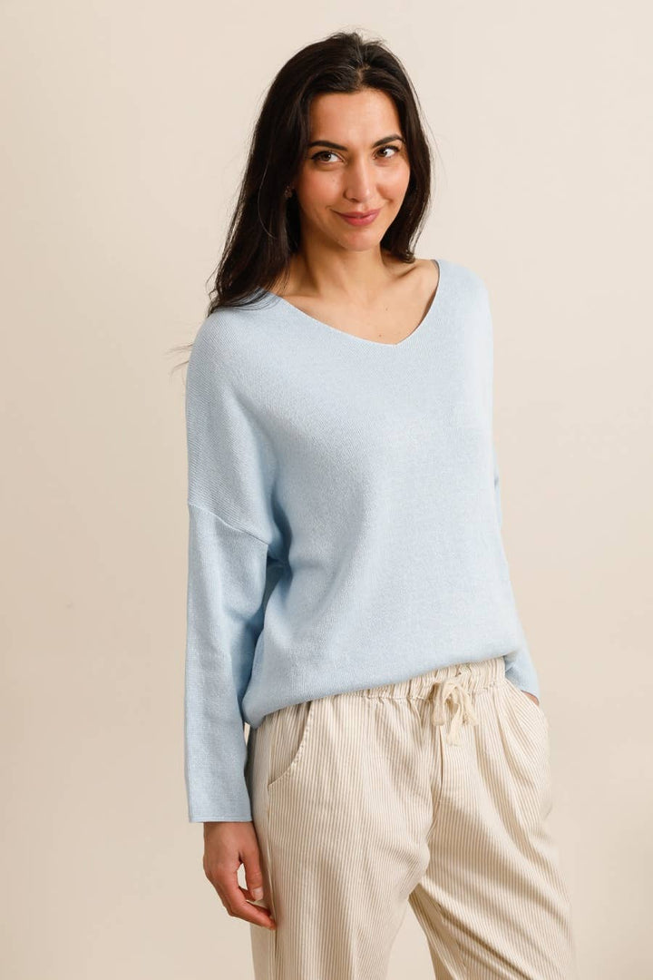 Short V-Neck Cotton Sweater