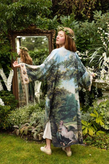 The Mythmaker Opera Duster w/ pastoral landscape & unicorn