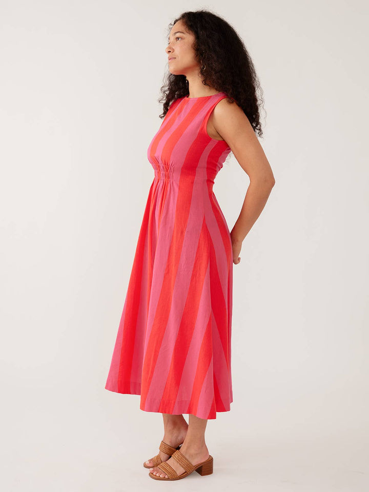 Artsy Traveler Sleeveless Midi Dress Pink Red Linen Cotton