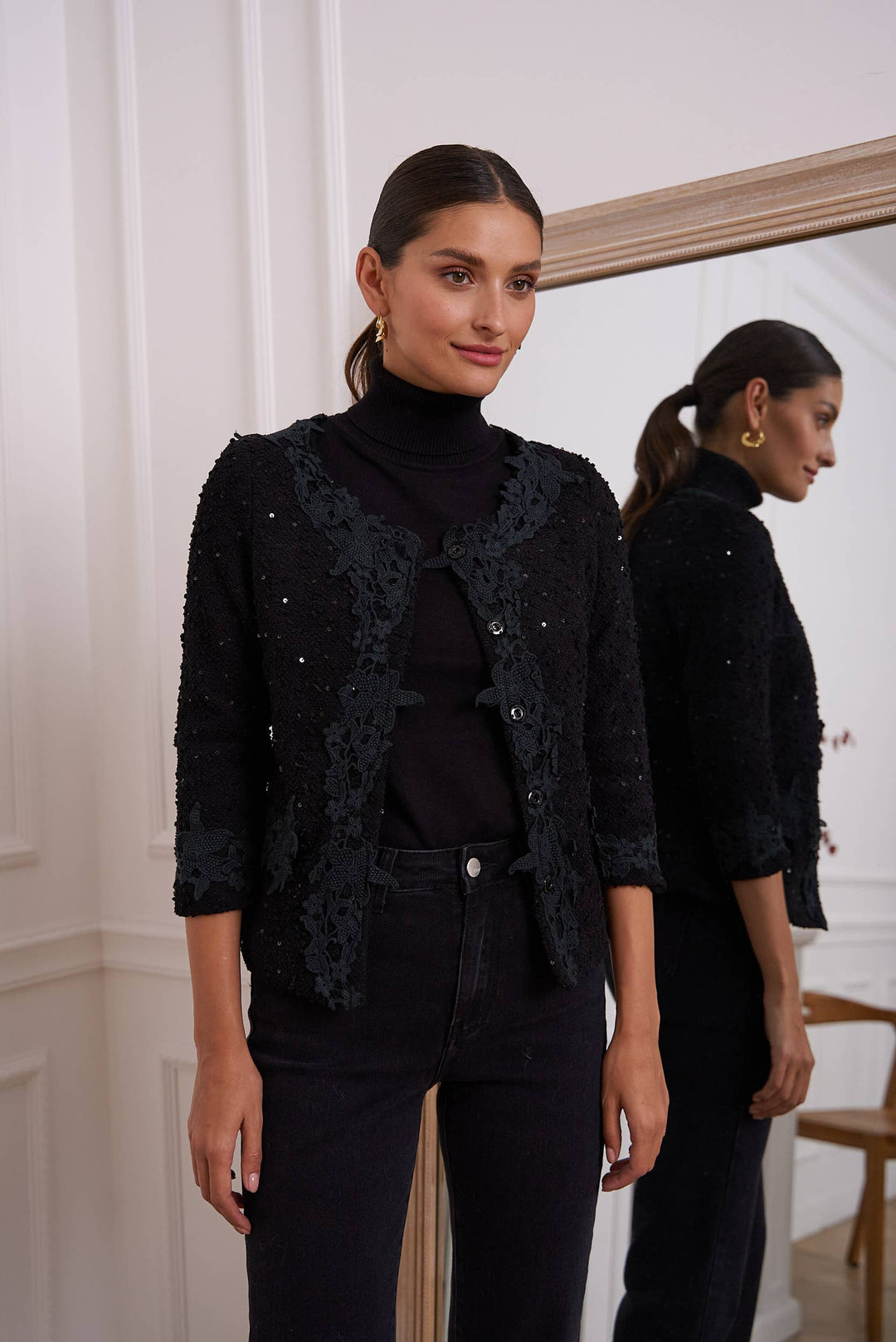 Short Jacket in Tweed and Lace