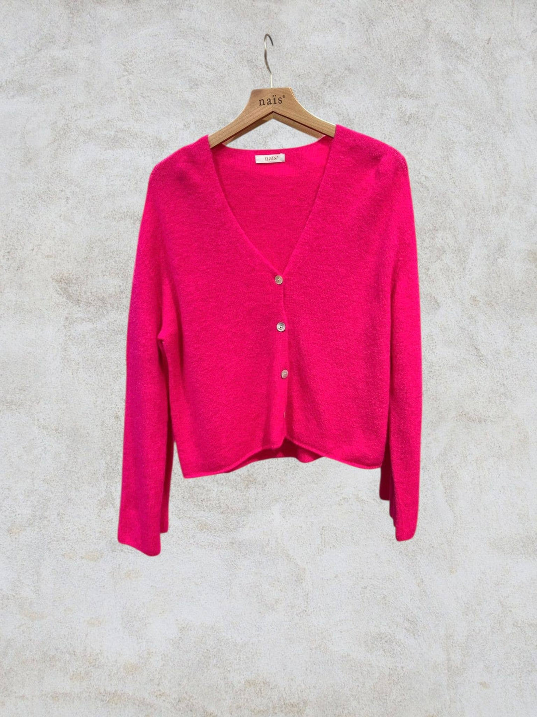 Short buttoned V-neck Cardigan in Alpaca and Wool