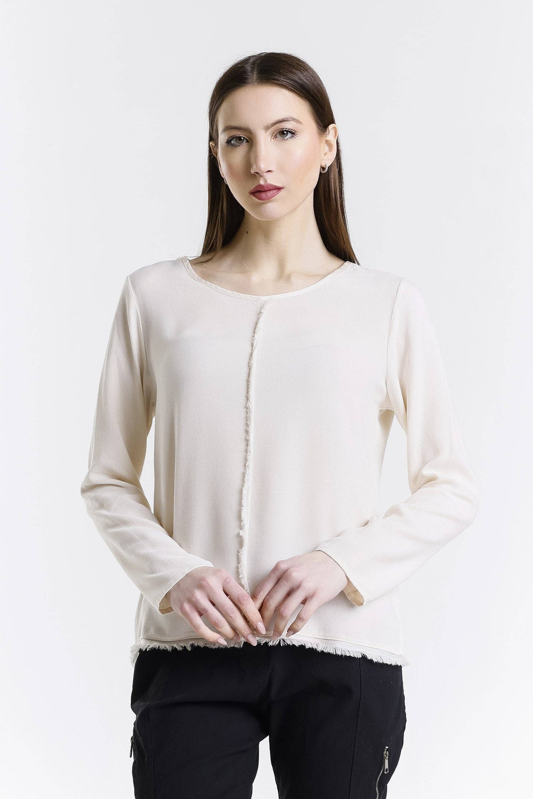 Rain Crepe Center Fringe Blouse
