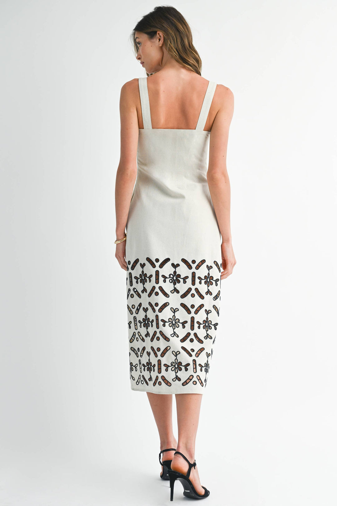 Belted Shift Dress with Embroidery