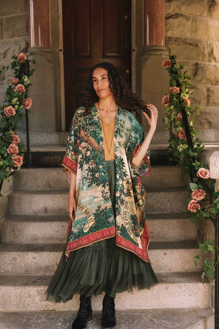Wildheart Goddess Duster Kimono w/ Florals, Unicorn & Castle
