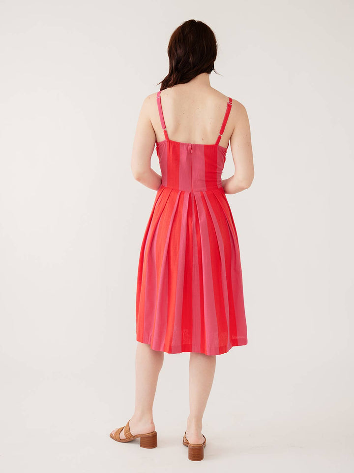 Lola Dress Pink Red Linen Cotton