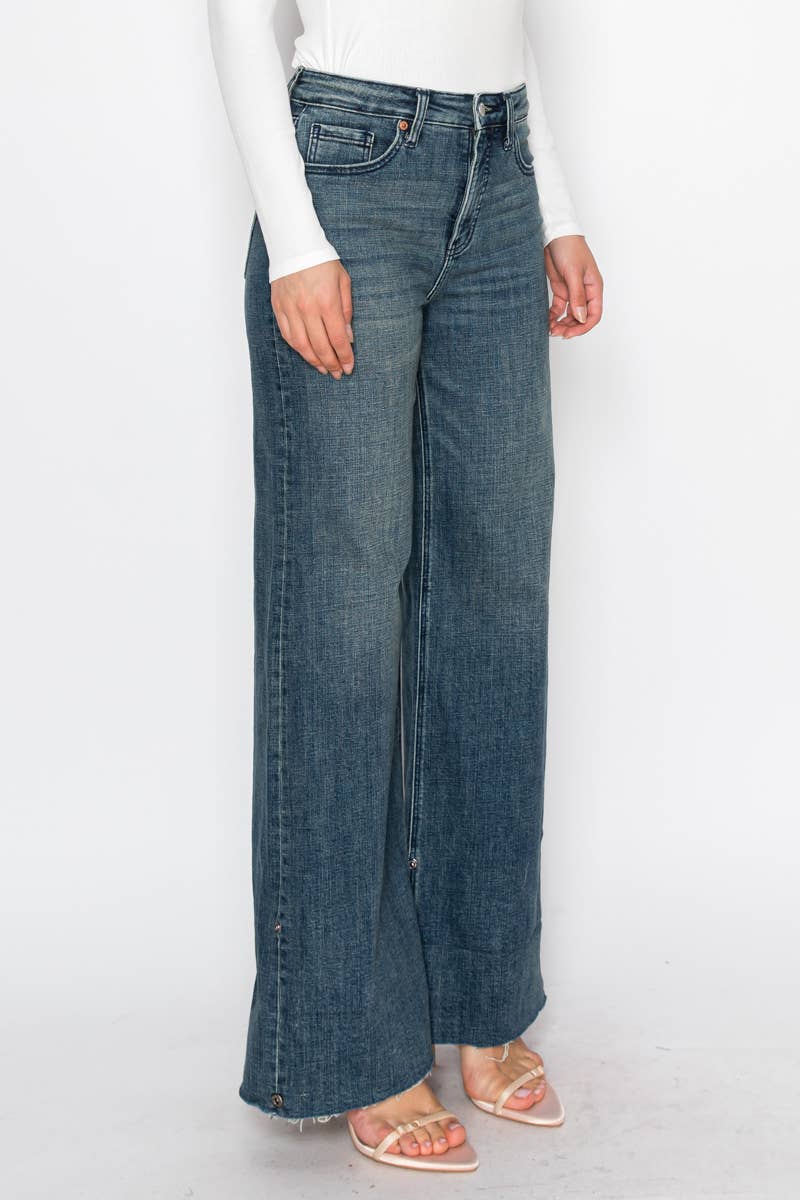 Tummy Control High Rise Cuffed Wide Leg Jean