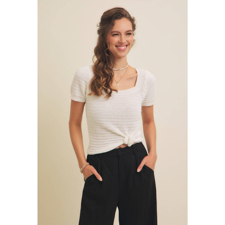 Square Neck Cotton Sweater with Special Weaving
