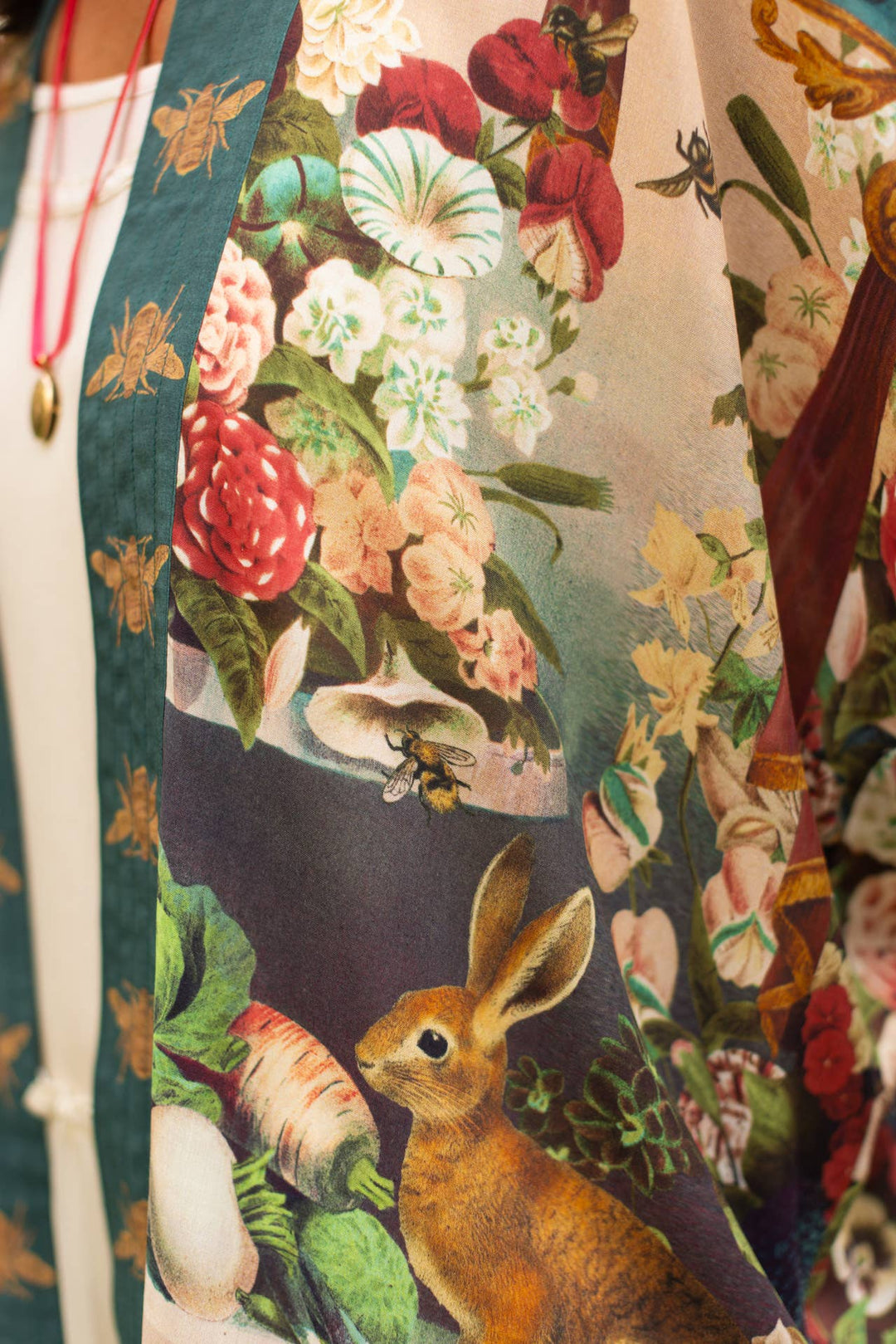 Stay Gold Pixie Duster Cropped Kimono w/ Rabbits and Bees