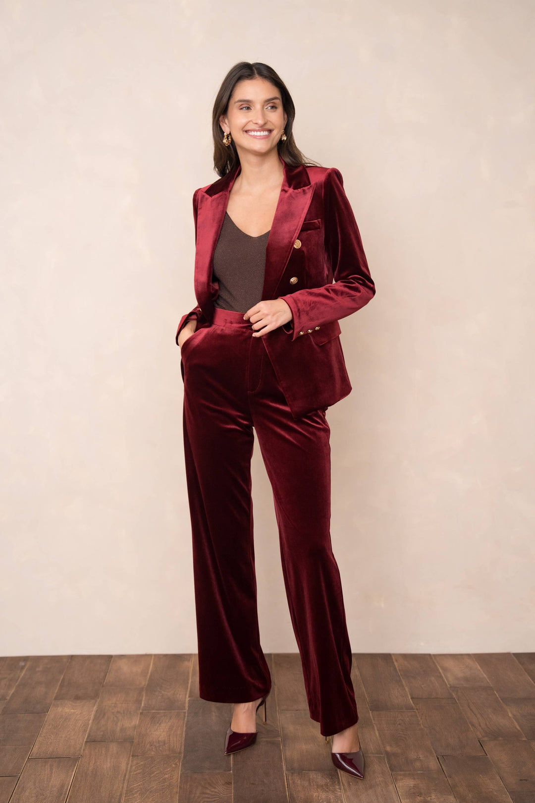 High-Waisted Straight Cut Velvet Trousers