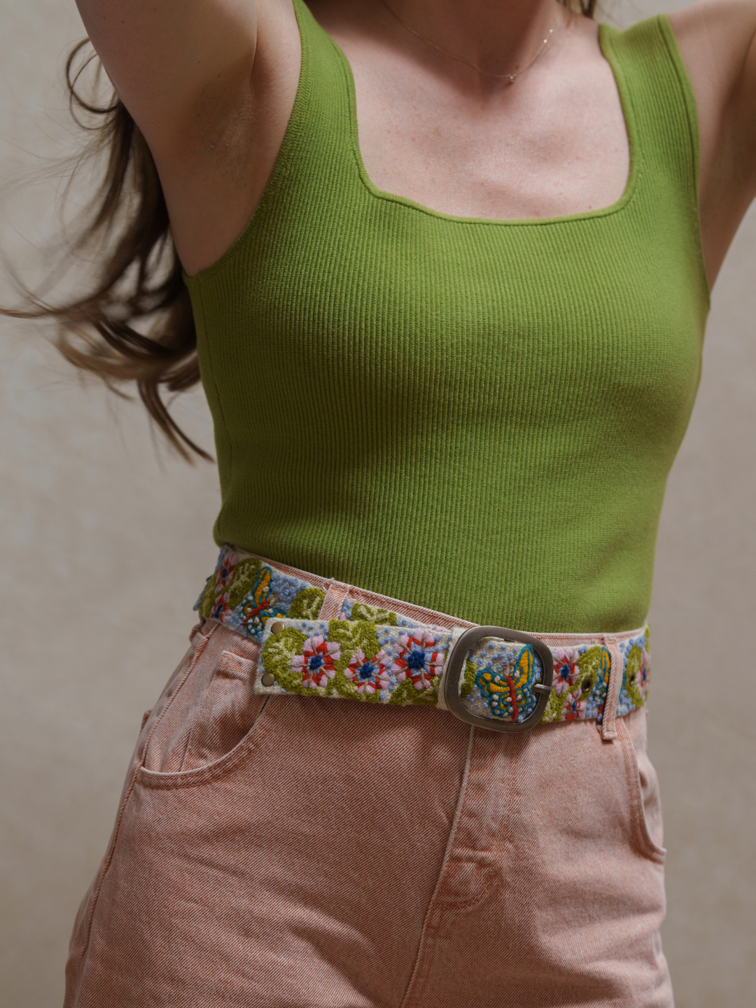 Mariposa Embroidered Wool Belt