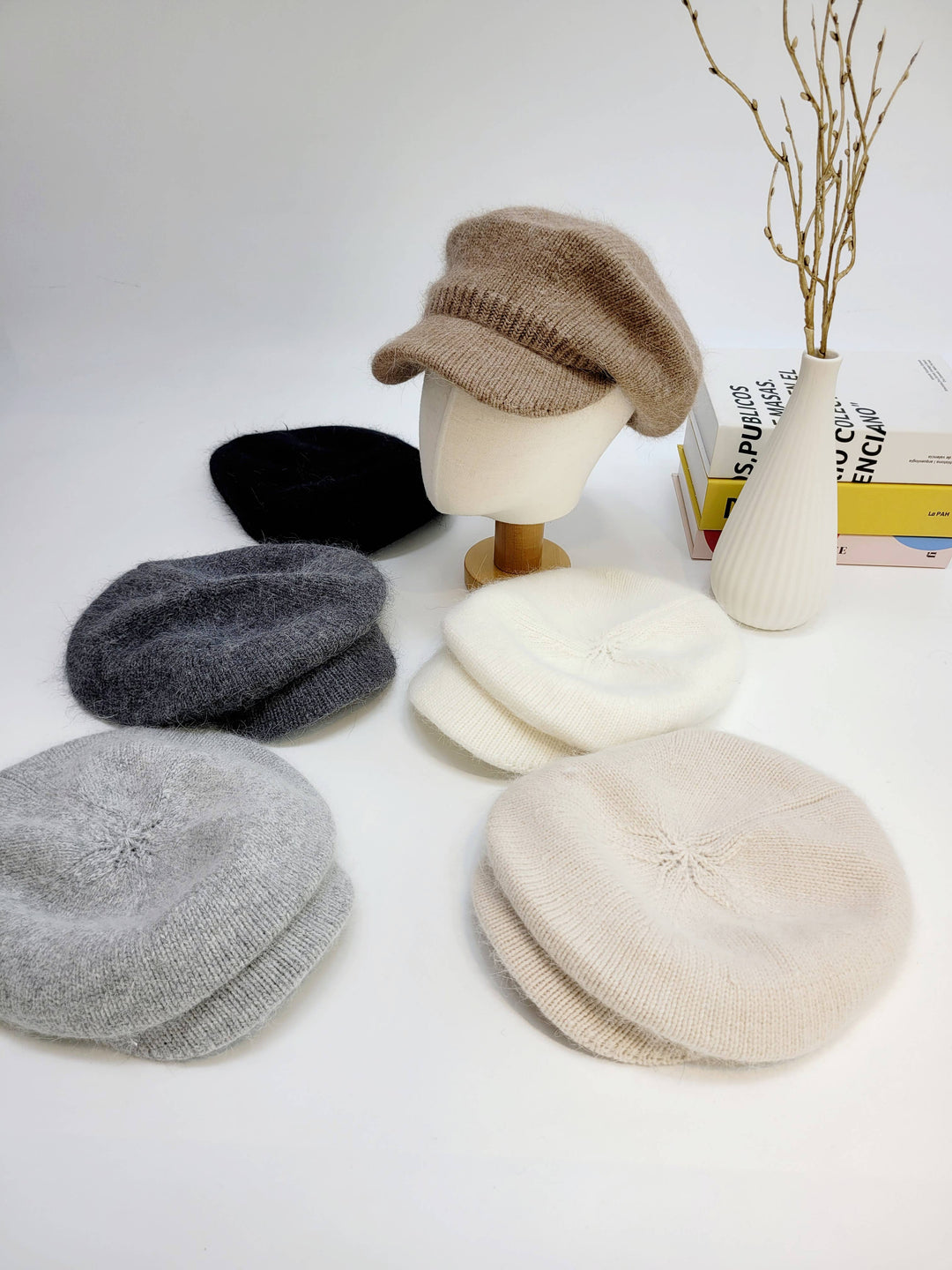 Angora Wool Newsboy Beret with brim