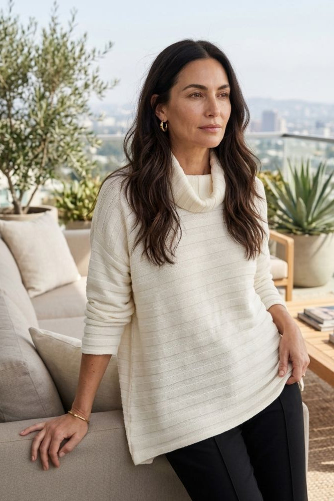 Statement Rib Diagonal Turtleneck Sweater