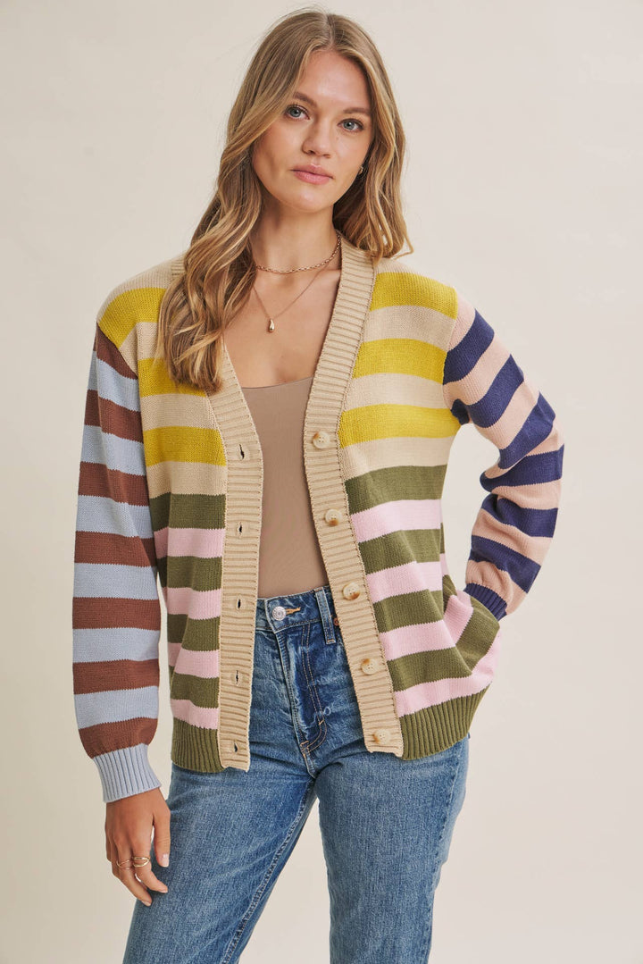 Playful Color Story Multi Color Stripe Button Down Cardigan