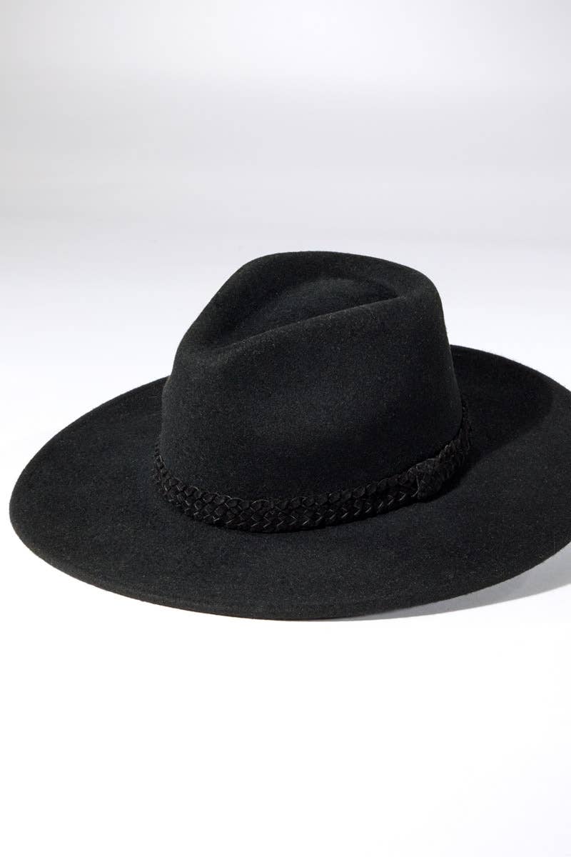 100% Wool Braided Leather Trim Panama Hat