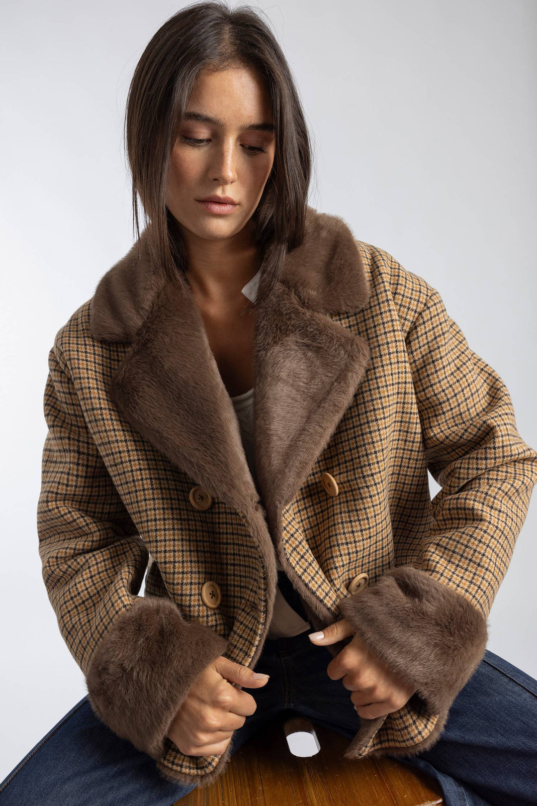 Faux Fur Checked Jacket