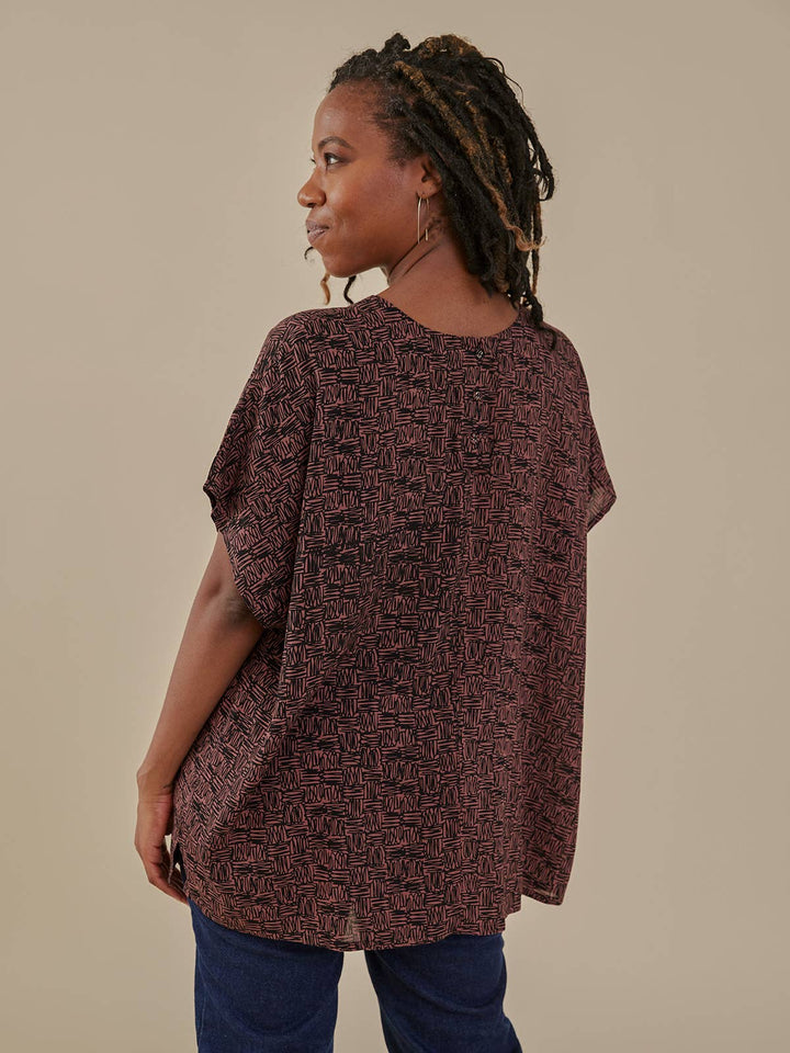Taylor Drop Shoulder Top Mocha Scribble Modal
