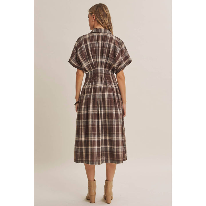 Rustic Pathway Pin-Tucked Waist Plaid Transition Dress