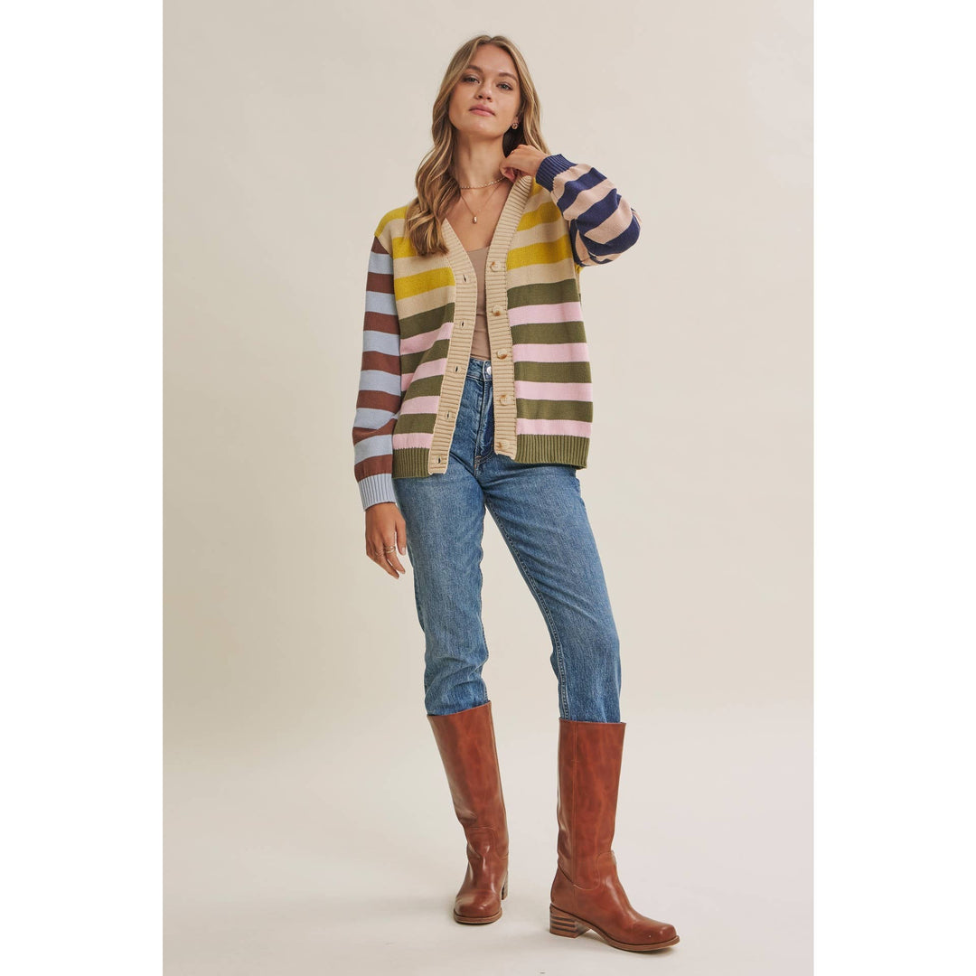 Playful Color Story Multi Color Stripe Button Down Cardigan