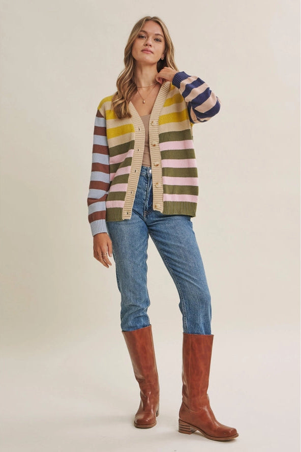 Playful Color Story Multi Color Stripe Button Down Cardigan