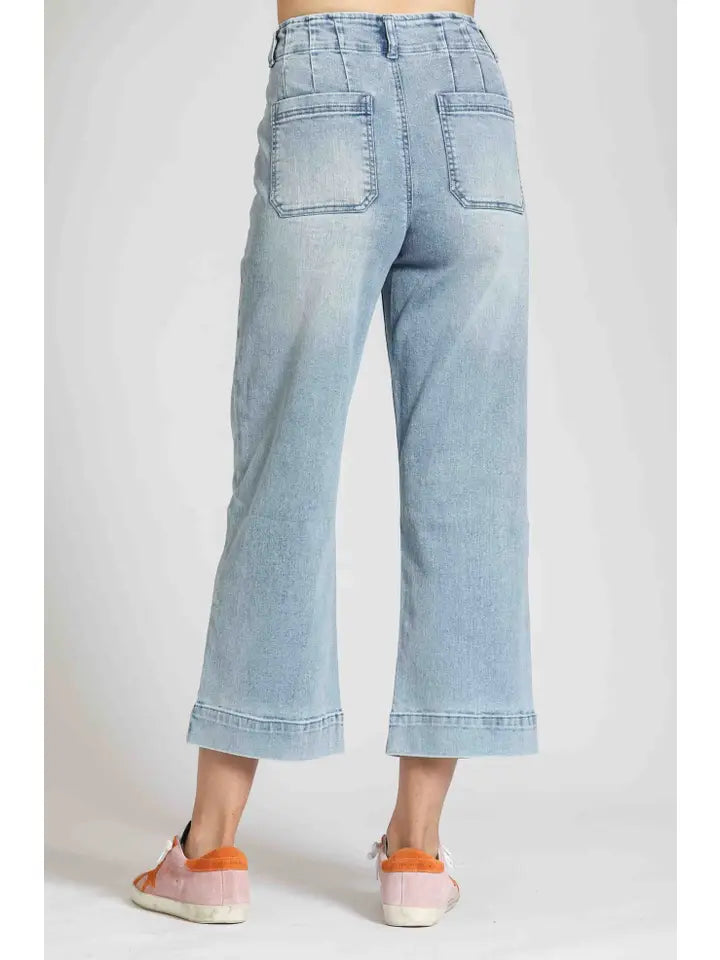 Crop Wide Leg Jean with Patch Pockets