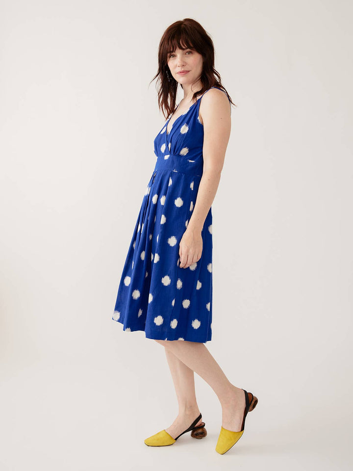 Lola Dress Blue Polka Dot Ikat