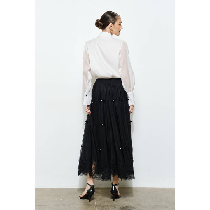 Elegant 3D Floral Organza Long Sleeve Blouse