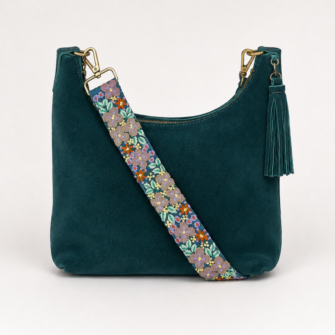 Encanto Boho Leather Crossbody with Embroidered Strap