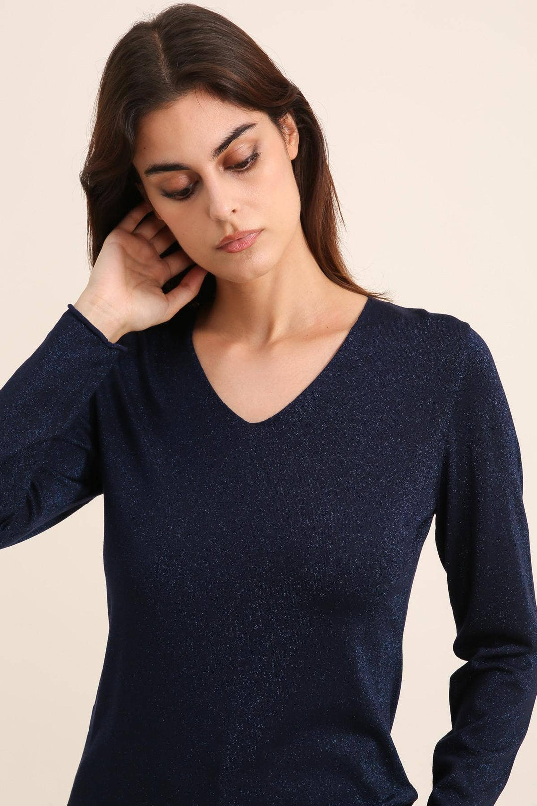 Tencel Lurex V-Neck Shimmer Sweater