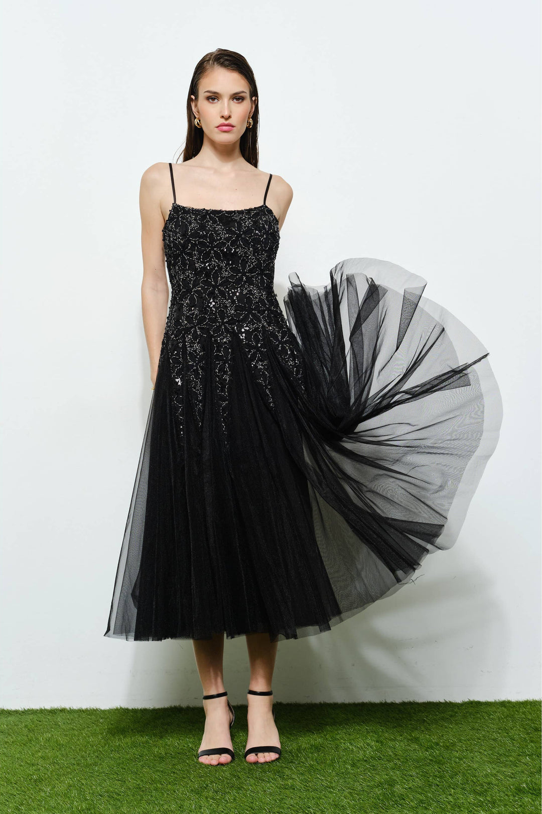 Romantic Lace Chiffon Sleeveless Midi Dress