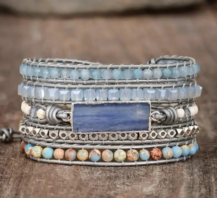 Natural Blue Topaz & King Jasper Wrap Bracelet