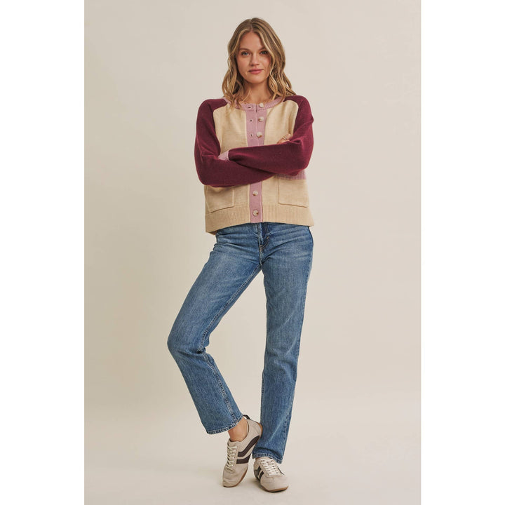 Morning Light Cafe Wool Blend Color Block Cardigan