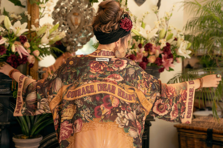 Courage Dear Heart Opera Duster Kimono Robe w/ Sacred Heart