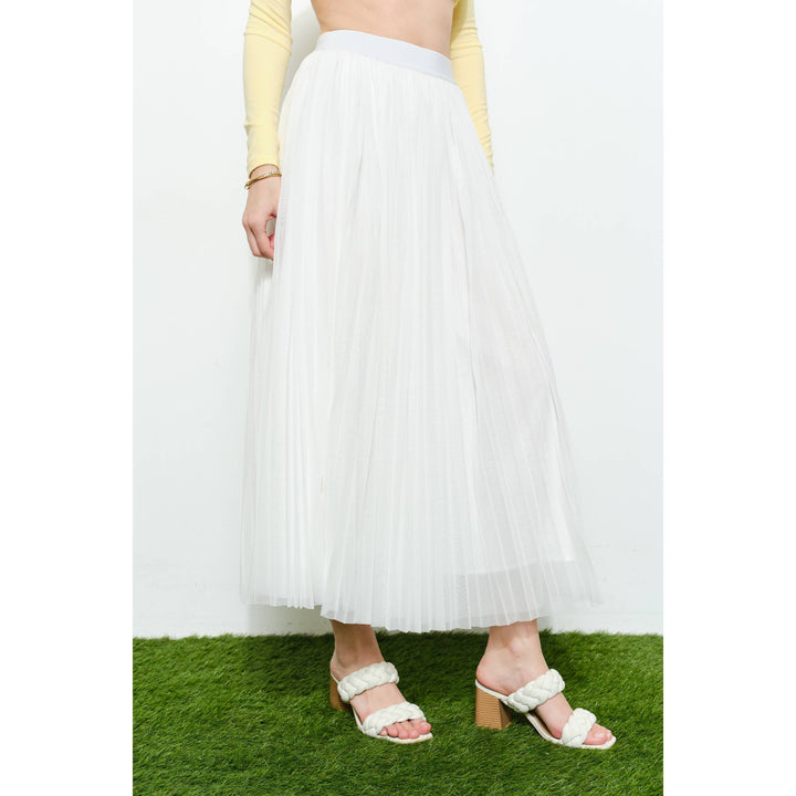 Chic Mesh Sheer Pleated Tulle Maxi Skirt