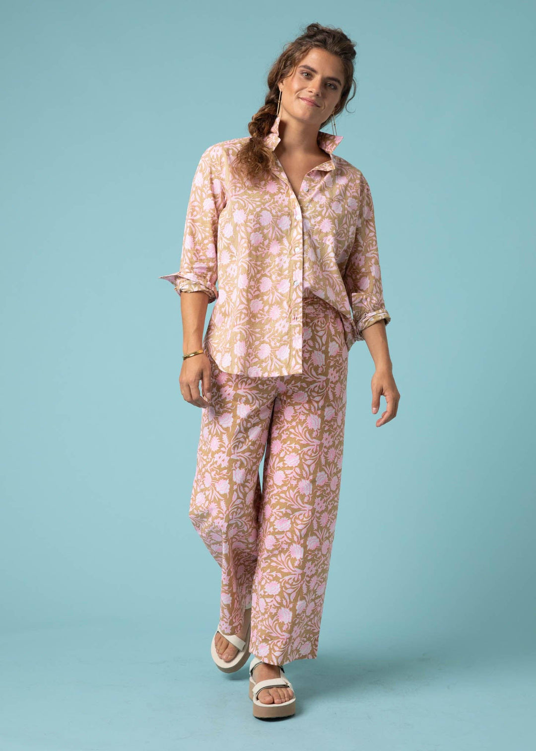 Shore Pant - Floral Escape in Baked Clay & Neon Pink