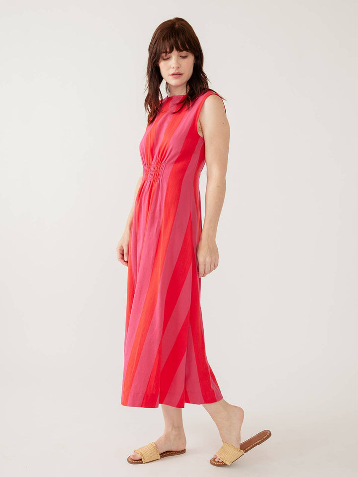 Artsy Traveler Sleeveless Midi Dress Pink Red Linen Cotton