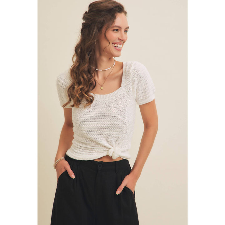 Square Neck Cotton Sweater with Special Weaving
