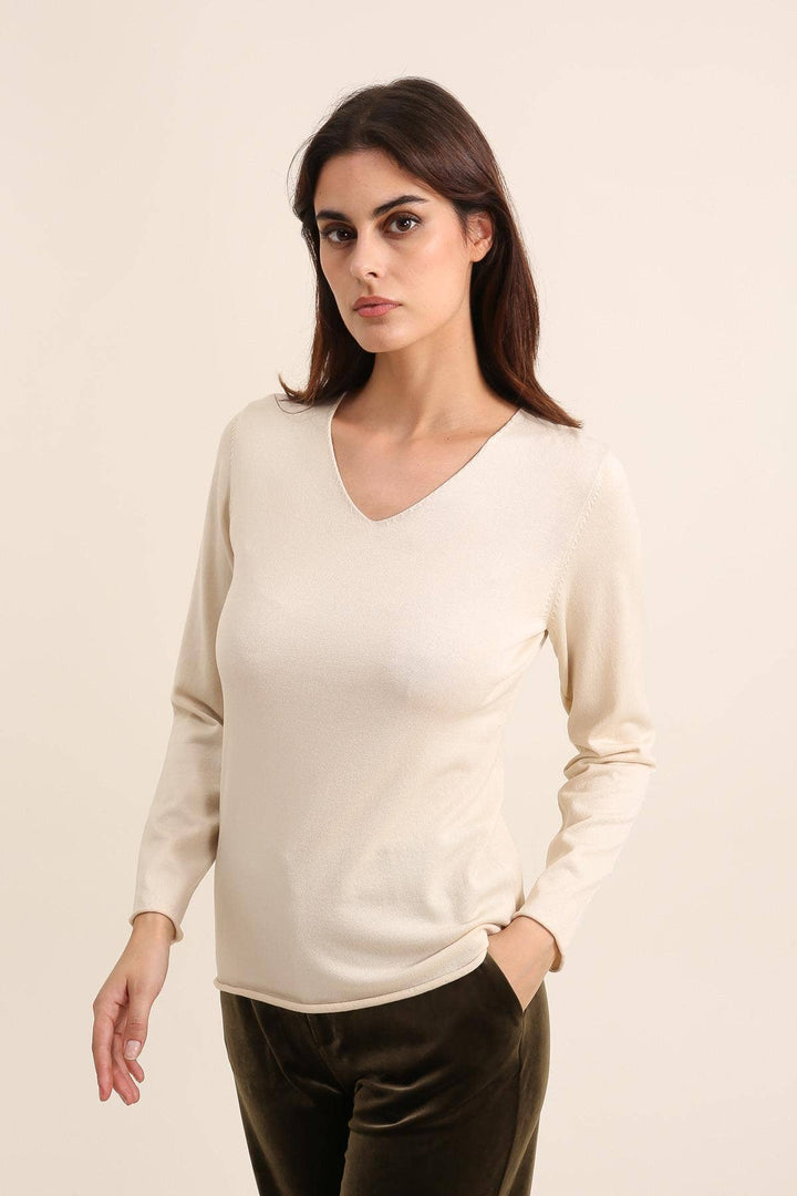 Tencel Lurex V-Neck Shimmer Sweater