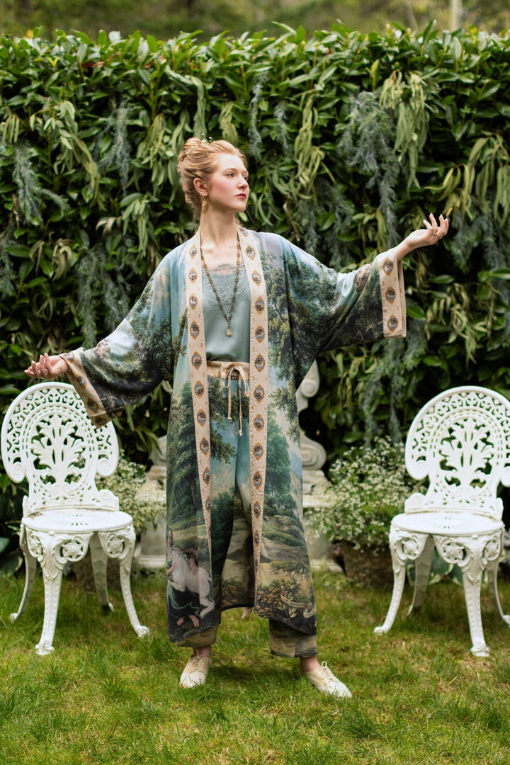 The Mythmaker Opera Duster w/ pastoral landscape & unicorn